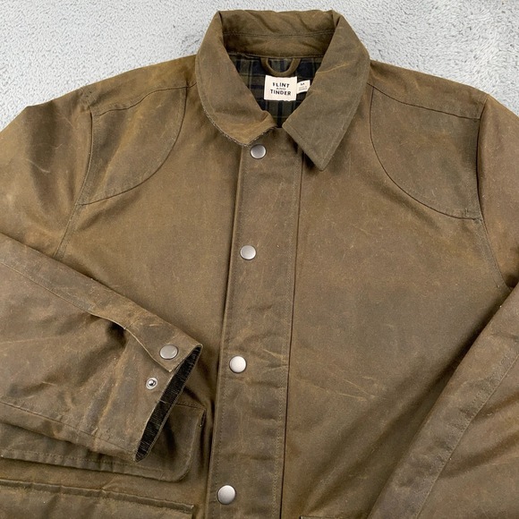 Flint And Tinder Waxed Hudson Jacket Mens Medium Brown Flannel Lined Field Coat